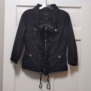White House Black Market Satin Zip 3/4 Sleeve Jacket Silver Button Pockets